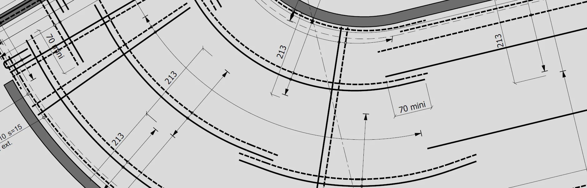 Détail d’un plan d’armatures courbes